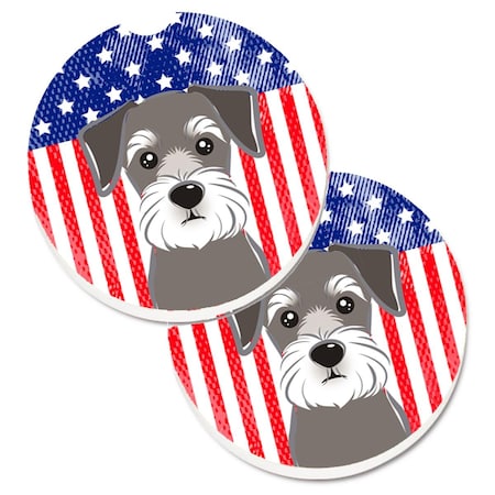 Carolines Treasures American Flag and Schnauzer Set of 2 Cup Holder Car Coaster BB2136CARC
